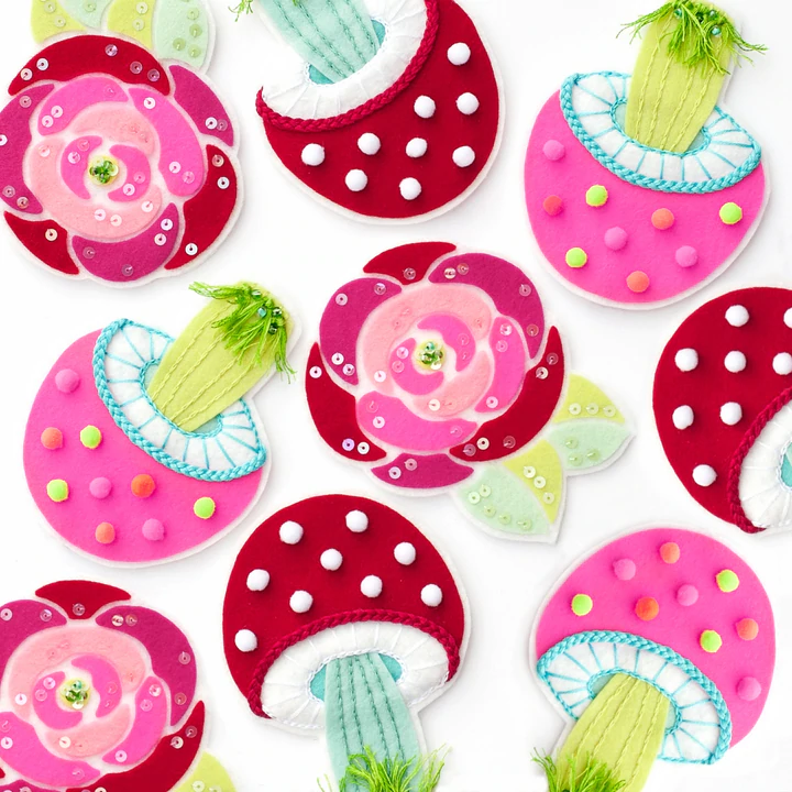 Craftermoon - Pink Cutie Mushroom Wool Felt Ornament Kit 2