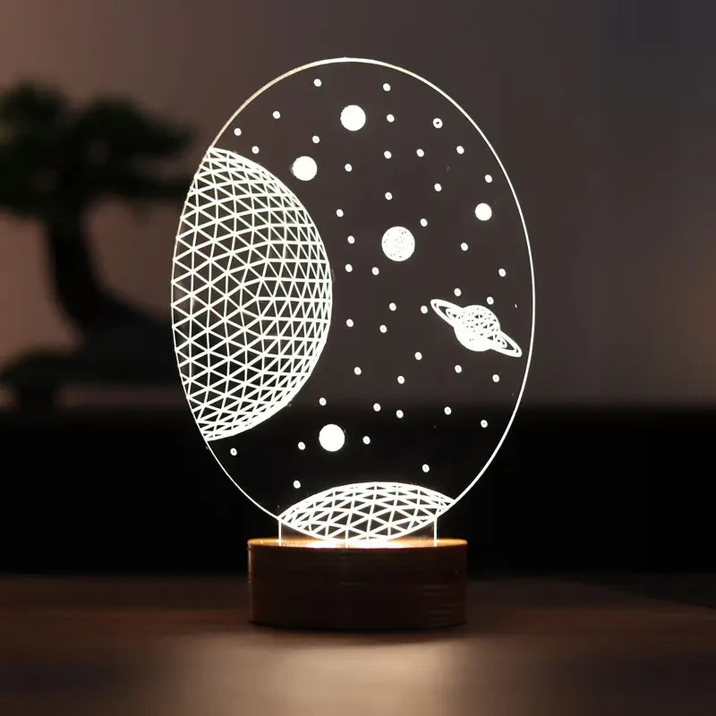 Craftermoon - 3D Illusion Galaxy Saturn Desk Lamp with Wood Base Media 1 of 1