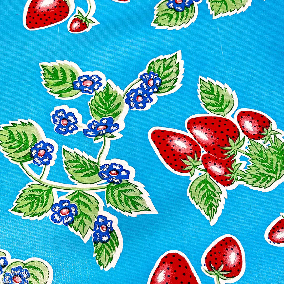 Craftermoon - Forever Strawberry Oilcloth Fabric in Light Blue by the Yard 4