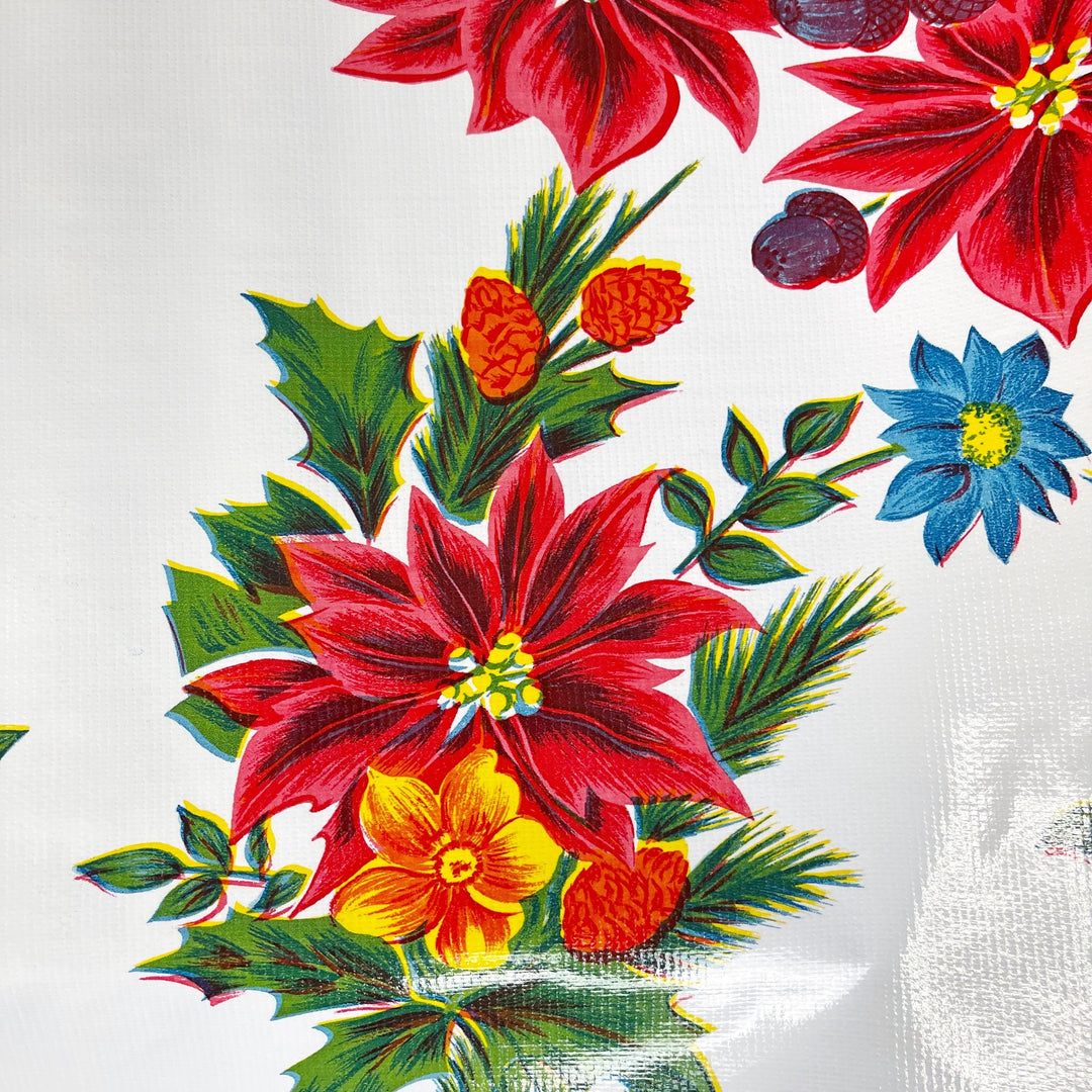Craftermoon - Poinsettia Oilcloth Fabric in White by the Yard 4