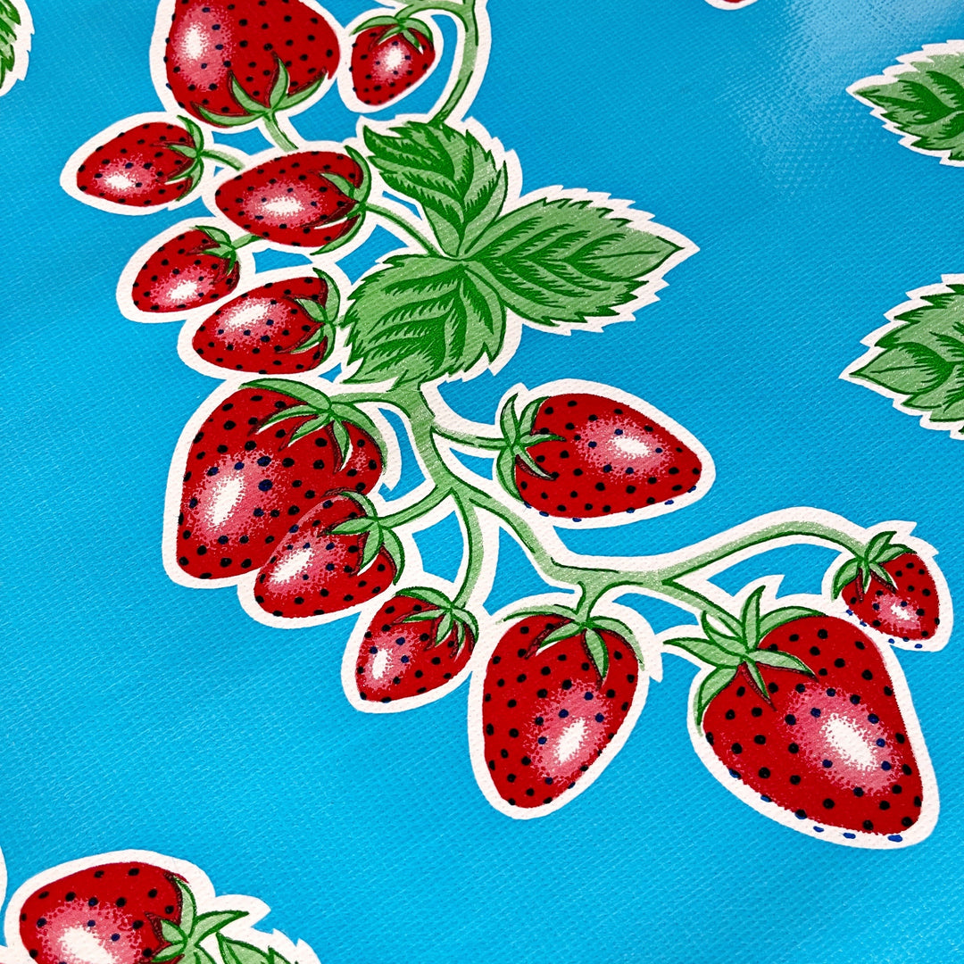 Craftermoon - Forever Strawberry Oilcloth Fabric in Light Blue by the Yard 2