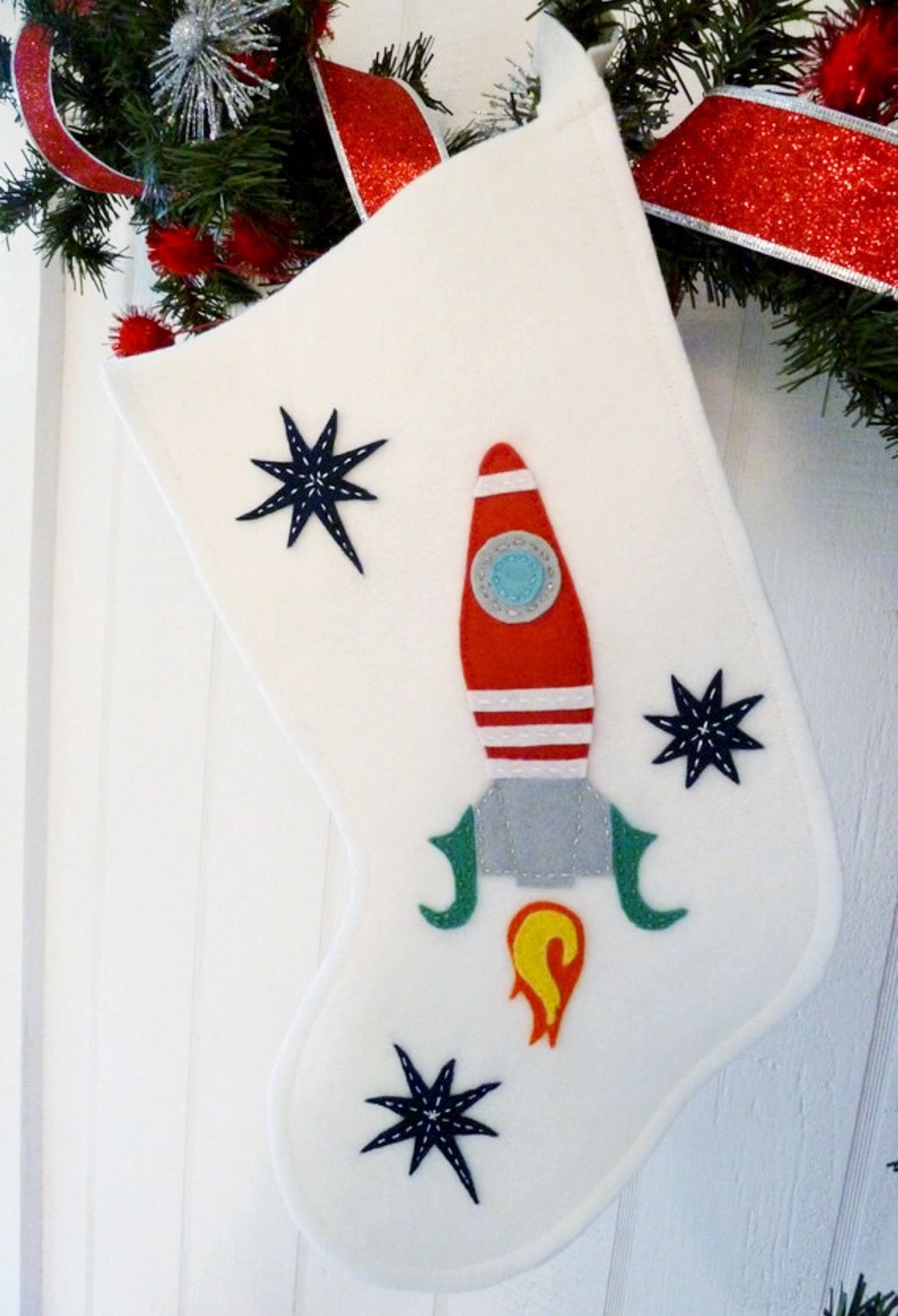 Craftermoon - Handmade Heirloom Wool Felt Rocket Stocking
