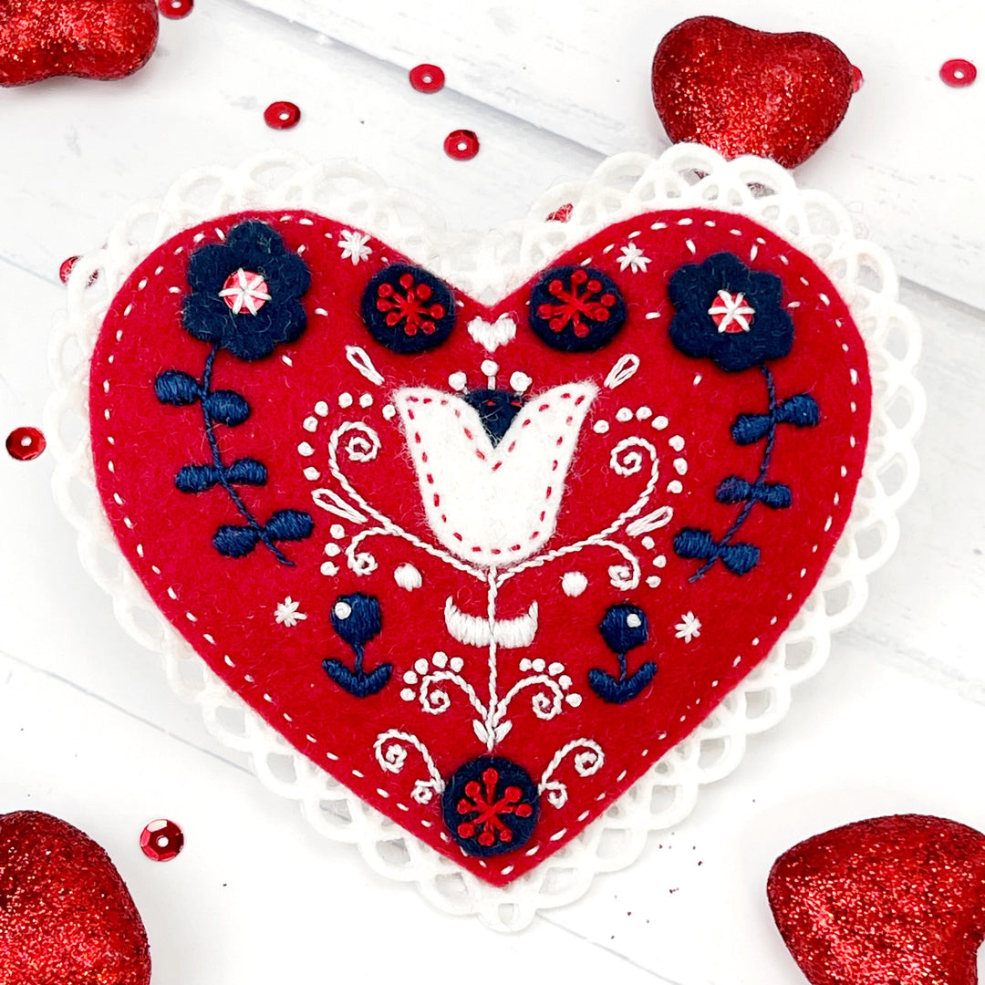 Craftermoon - Valentines peel and stitch embroidery patterns, folk heart embroidery patches 7