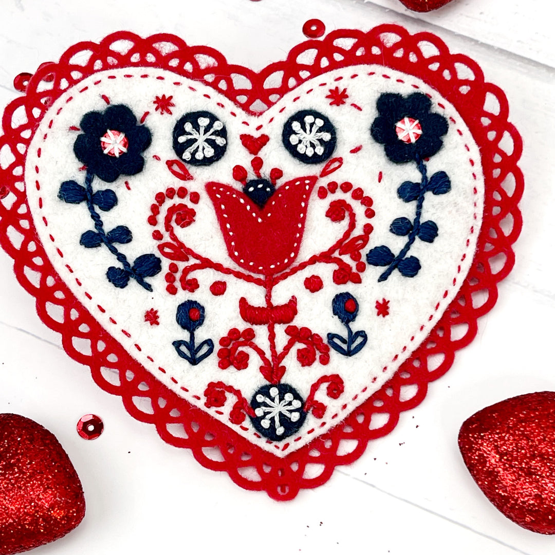 Craftermoon - Valentines peel and stitch embroidery patterns, folk heart embroidery patches 4