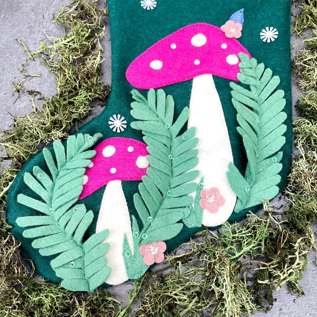 Craftermoon - Handmade Mushroom Christmas Stocking, Woodland Christmas Decor, Toadstool 3