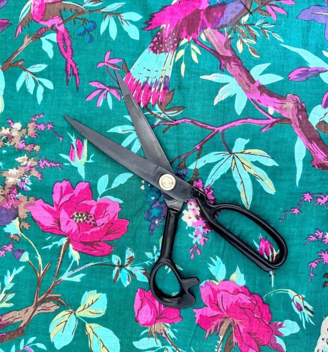 Green Floral Bird Pattern Fabric Hand Printed Cotton