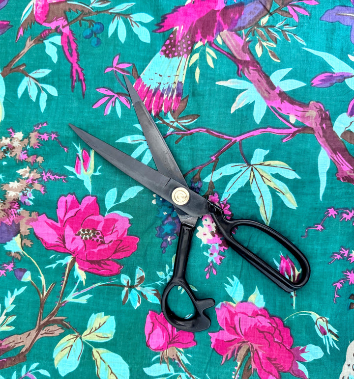 Green Floral Bird Pattern Fabric Hand Printed Cotton