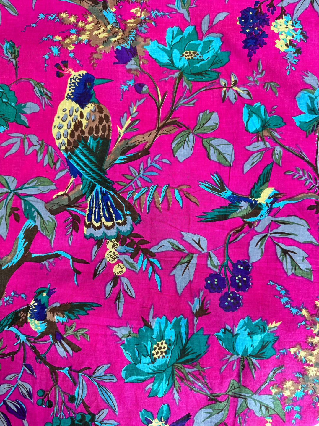 Pink Floral Bird Pattern Fabric Hand Printed Cotton (Copy)