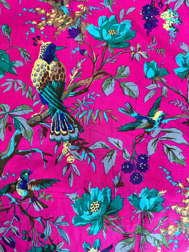 Pink Floral Bird Pattern Fabric Hand Printed Cotton (Copy)