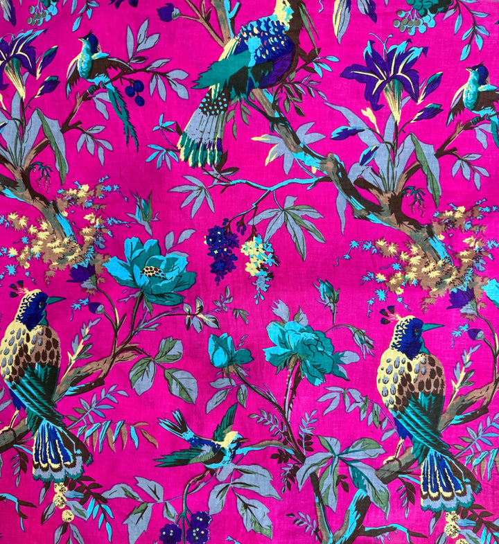 Pink Floral Bird Pattern Fabric Hand Printed Cotton (Copy)