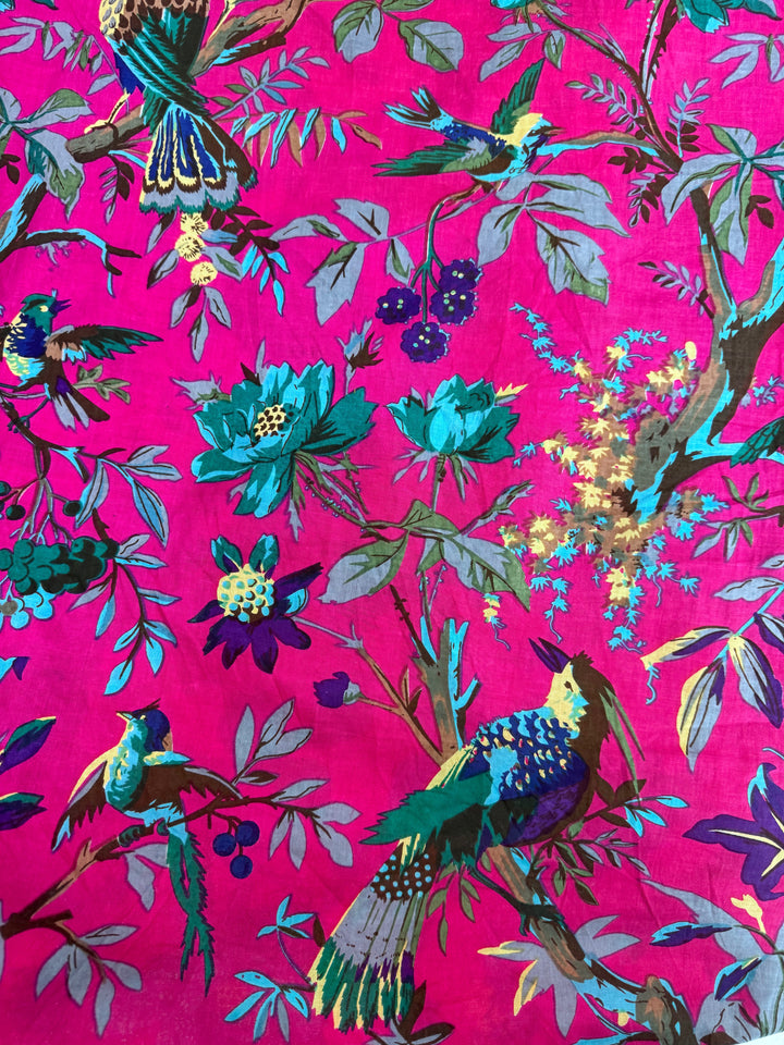 Pink Floral Bird Pattern Fabric Hand Printed Cotton (Copy)