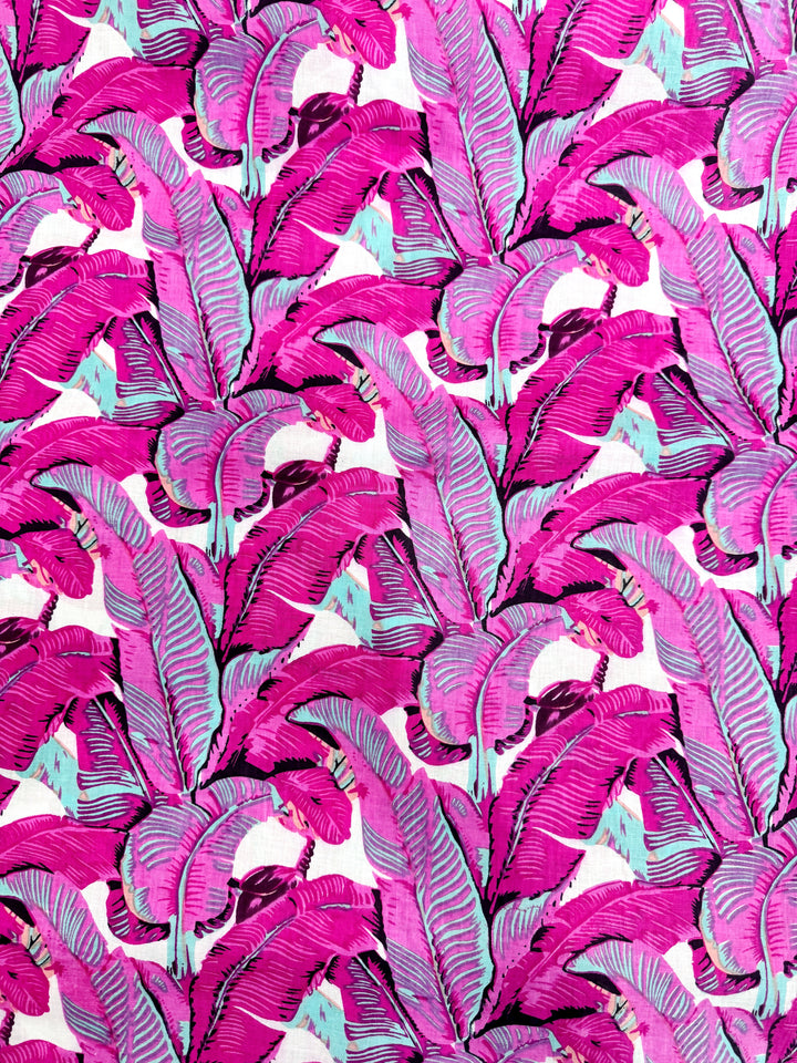 Pink Palm Patterned Fabric Hand Printed Cotton