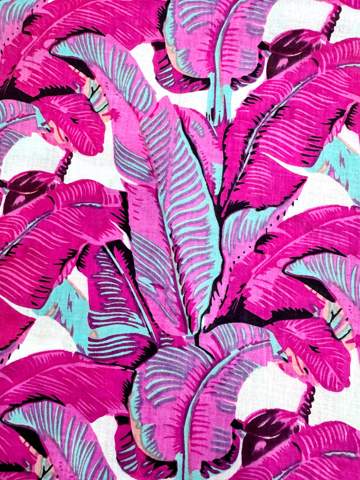 Pink Palm Patterned Fabric Hand Printed Cotton