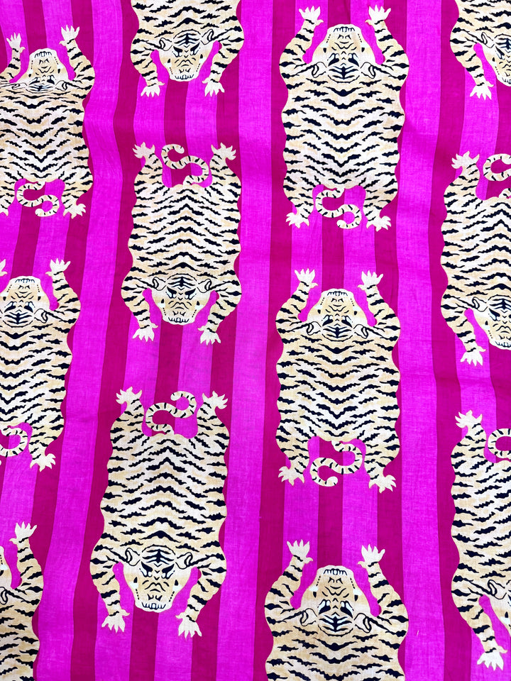 Pink and Red Stripe Tiger Fabric Hand Printed Cotton by the yard