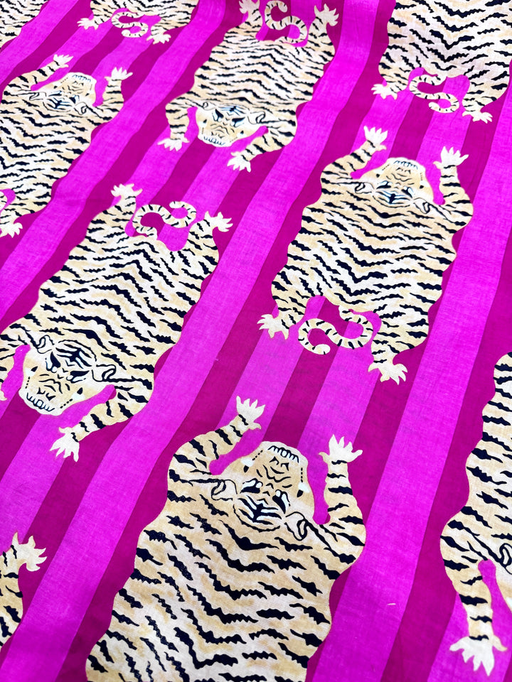 Pink and Red Stripe Tiger Fabric Hand Printed Cotton by the yard
