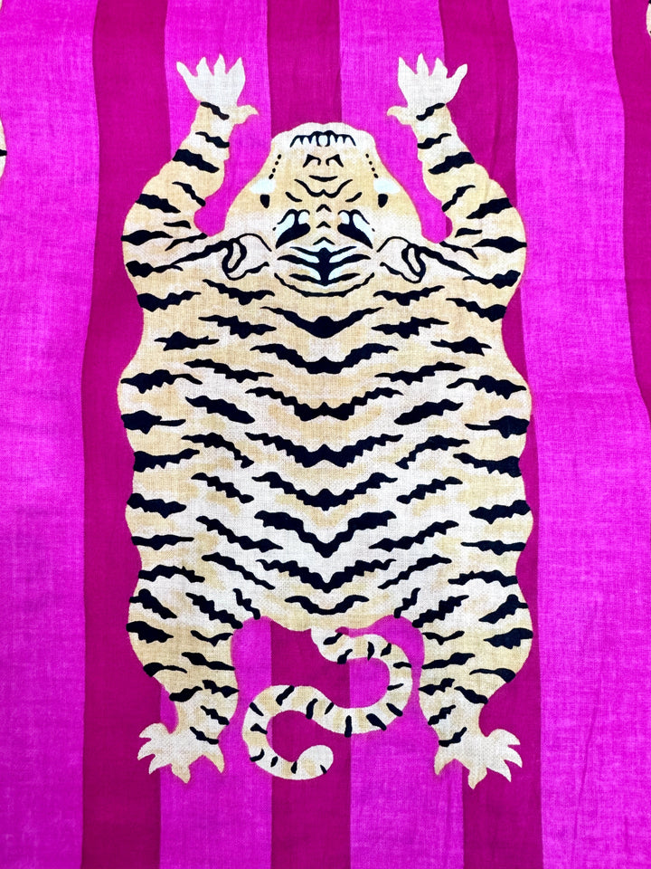 Pink and Red Stripe Tiger Fabric Hand Printed Cotton by the yard
