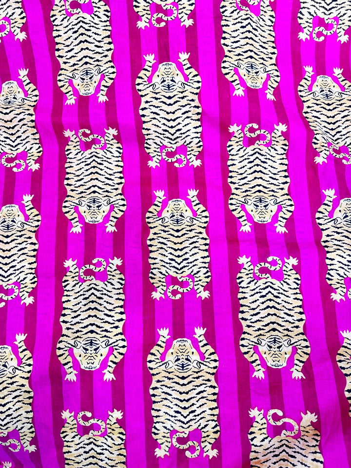 Pink and Red Stripe Tiger Fabric Hand Printed Cotton by the yard
