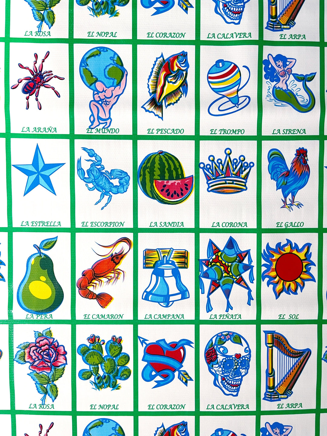 Craftermoon - Loteria Oilcloth Fabric in Green by the Yard 3