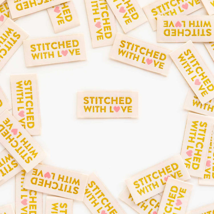 Craftermoon - Stitched with Love - Gold Sewing Woven Clothing Label Tags