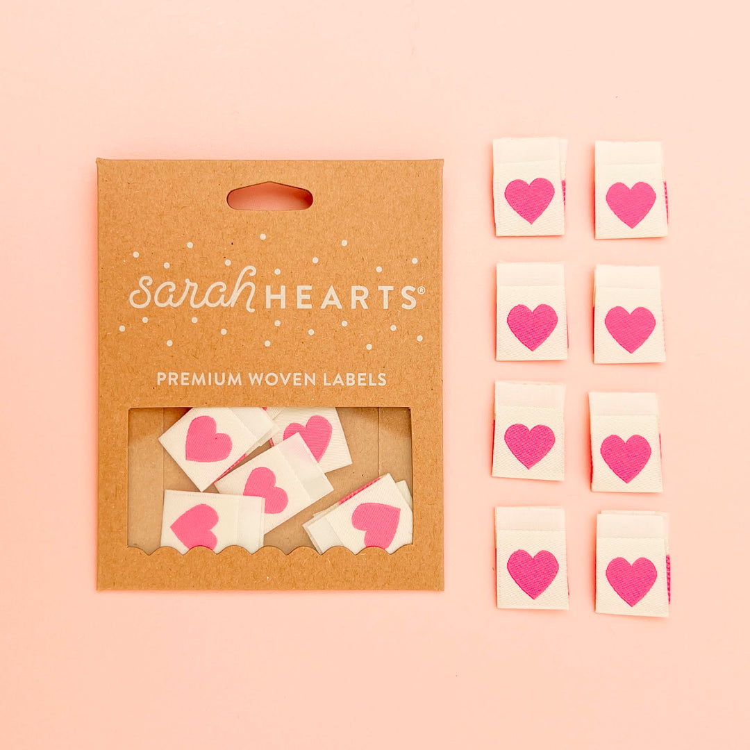 Craftermoon - Pink Heart Woven Labels - Sewing Clothing Gift Tags 3