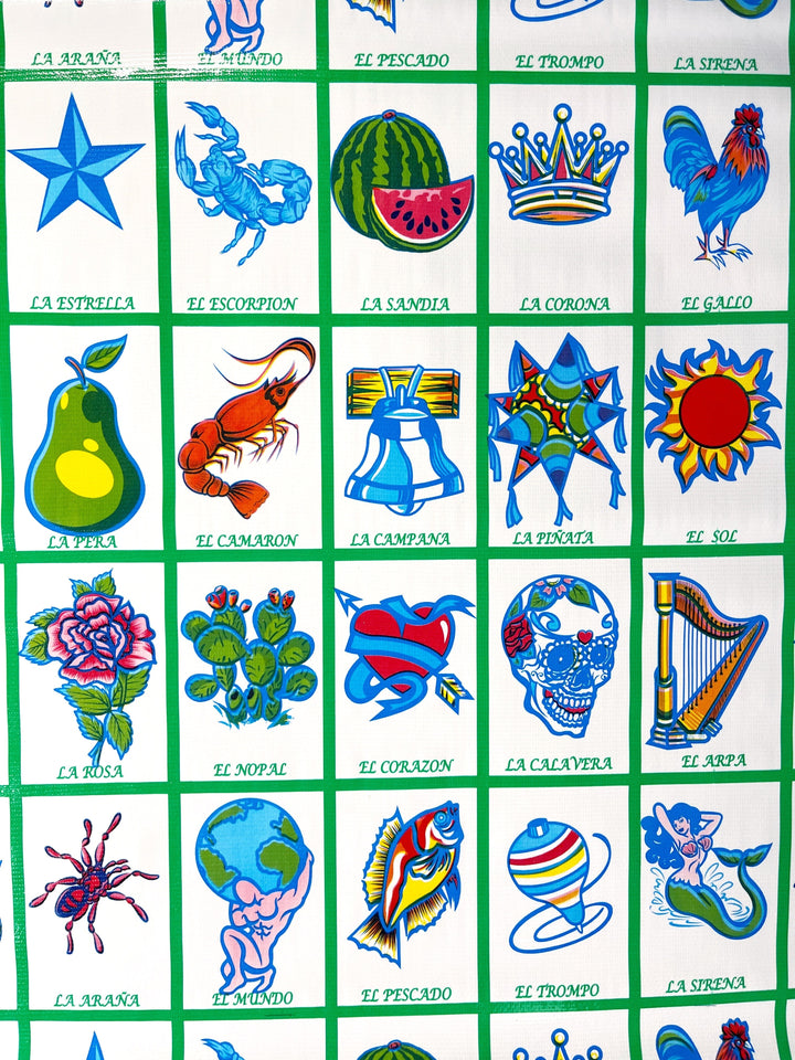 Craftermoon - Loteria Oilcloth Fabric in Green by the Yard 2