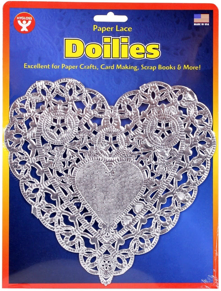 Crafterman - Hygloss Heart Shaped Doilies 6" 12/Pkg Silver 2