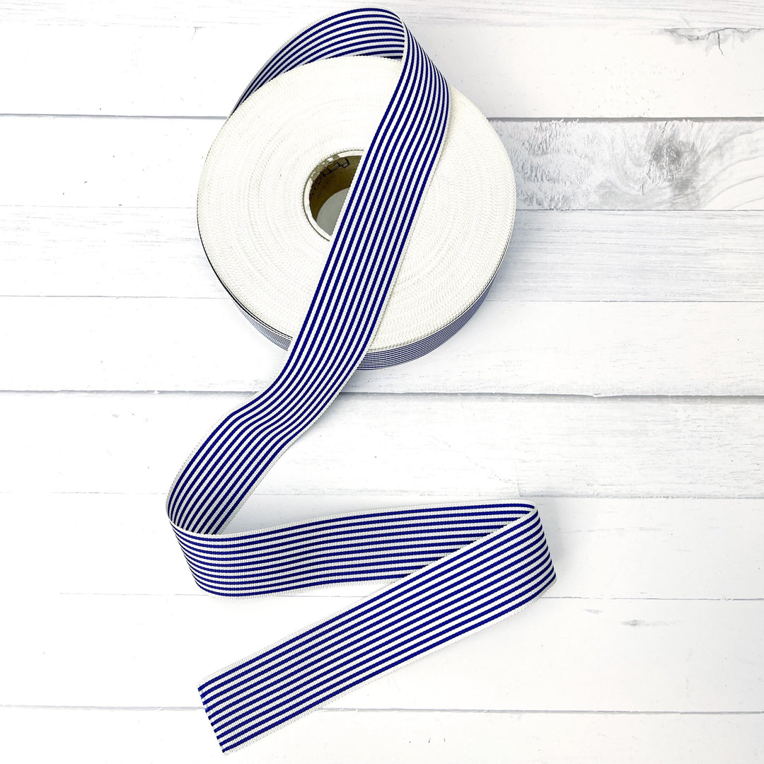 Craftermoon - Royal Blue & White Pencil Stripe Ribbon, sold by the yard 2