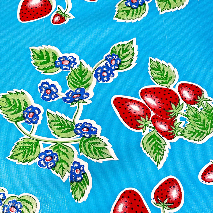 Craftermoon - Forever Strawberry Oilcloth Fabric in Light Blue by the Yard 4