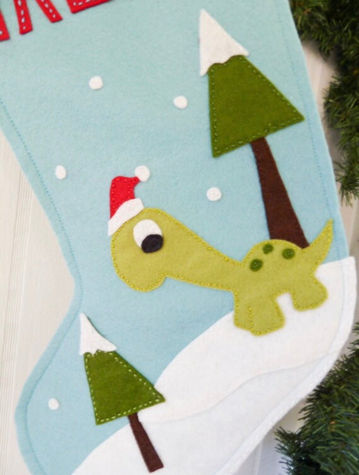 Craftermoon - Dinosaur Santa Hat Christmas Stocking Winter Scene Snowing 4