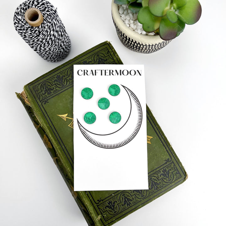 Craftermoon - Vintage Green Faceted Buttons Set of 5 3