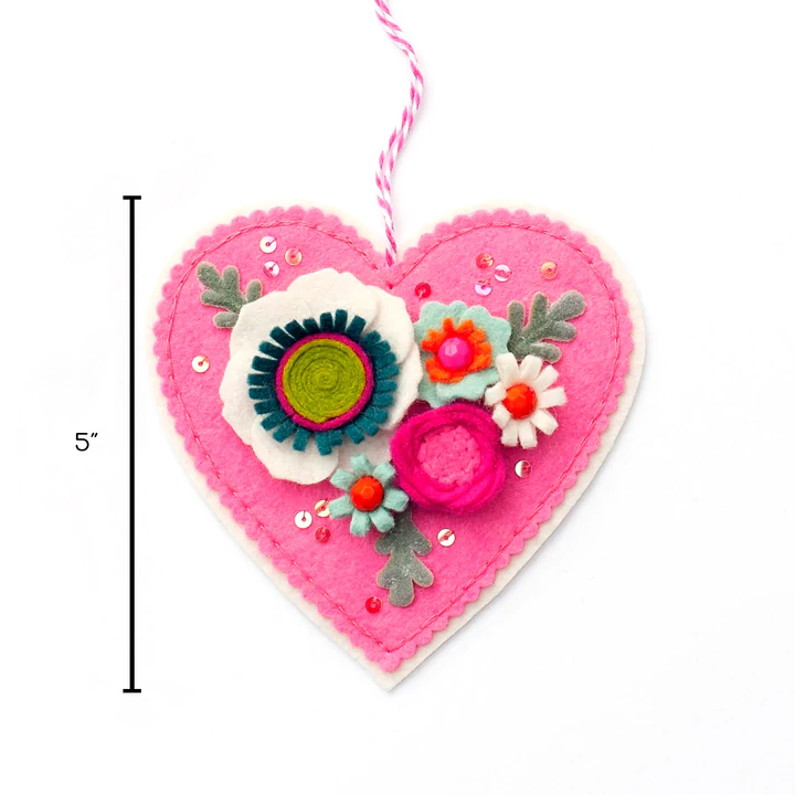 Craftermoon - Modern Bouquet Heart (Pink) Wool Felt Ornament Kit 3