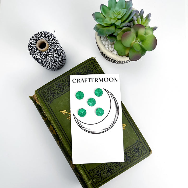 Craftermoon - Vintage Green Faceted Buttons Set of 5