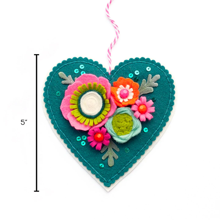 Craftermoon - Modern Bouquet Heart (Teal) Wool Felt Ornament Kit 3