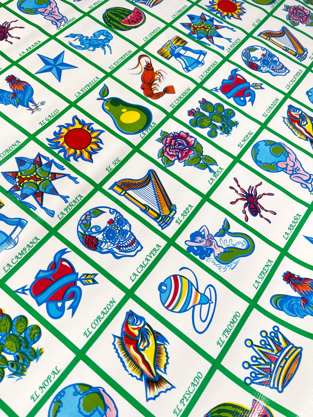 Craftermoon - Loteria Oilcloth Fabric in Green by the Yard