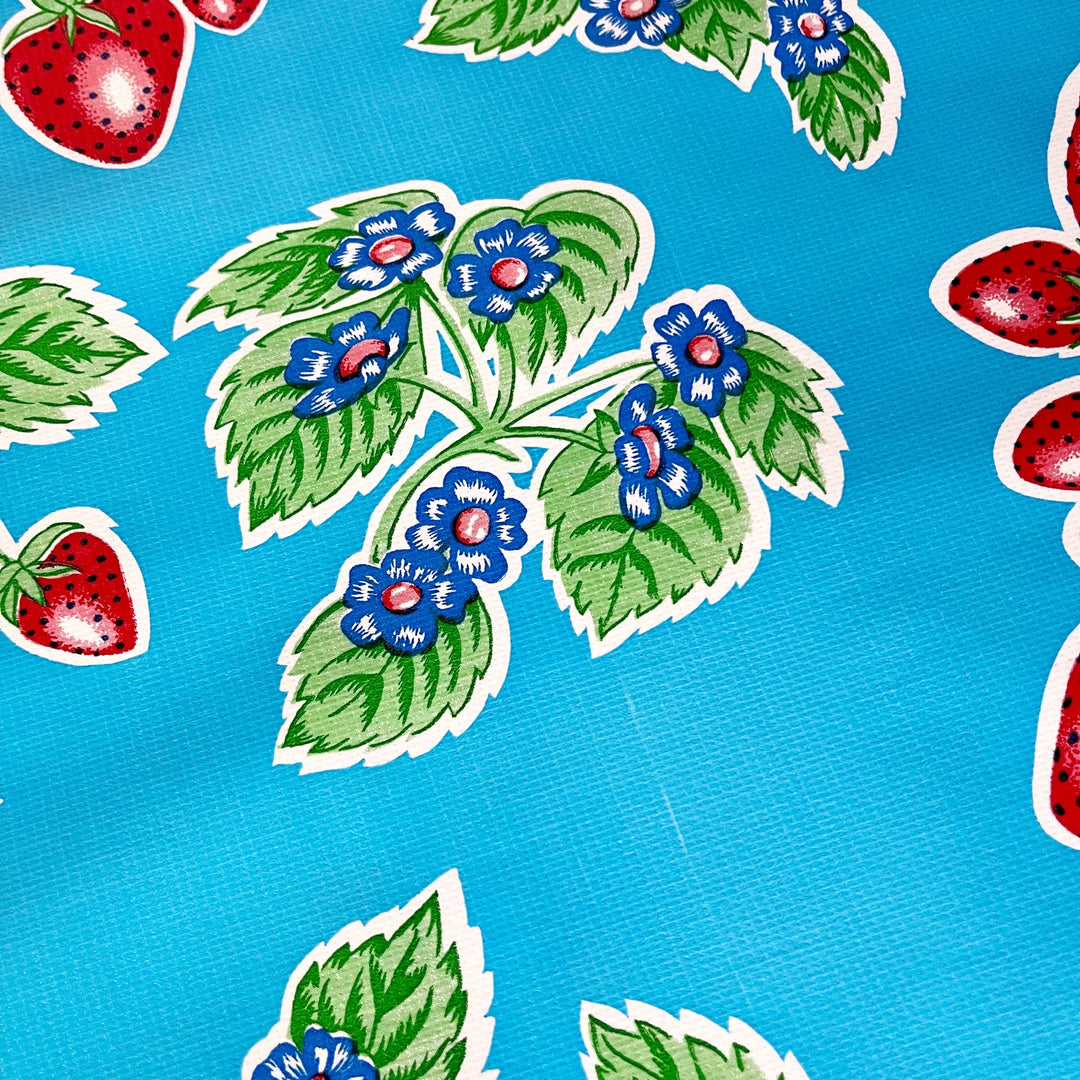 Craftermoon - Forever Strawberry Oilcloth Fabric in Light Blue by the Yard 3