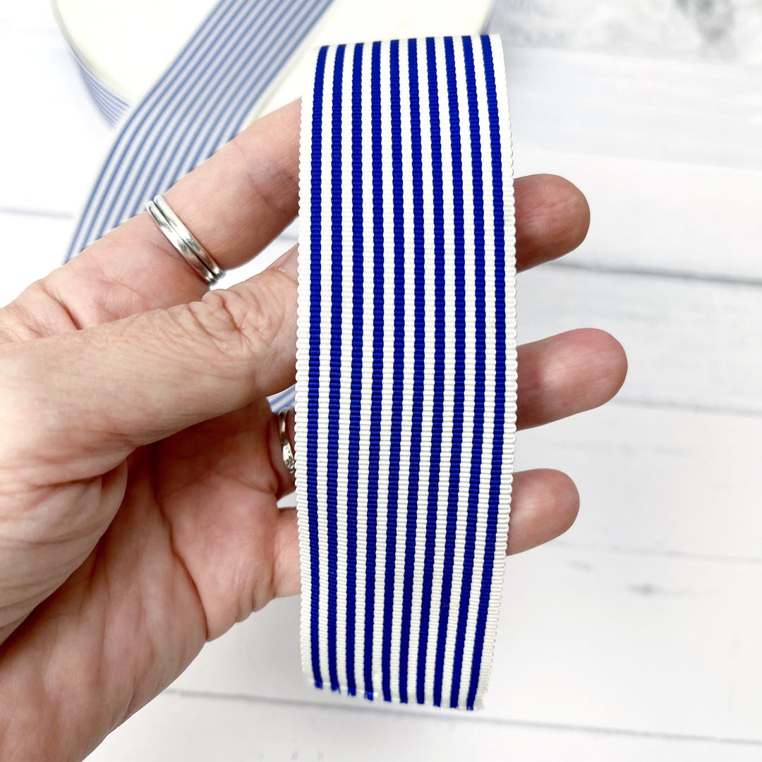 Craftermoon - Royal Blue & White Pencil Stripe Ribbon, sold by the yard 3