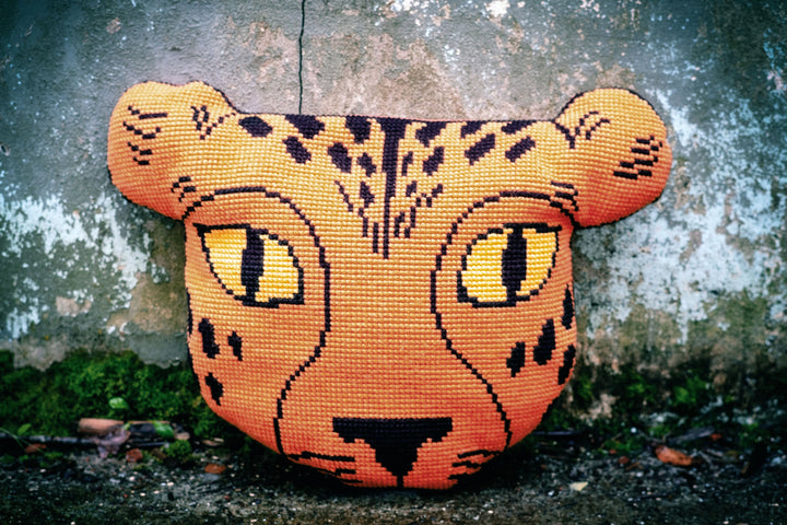 Craftermoon - Cheetah Stamped Cross Stitch Pillow Kit by Vervaco